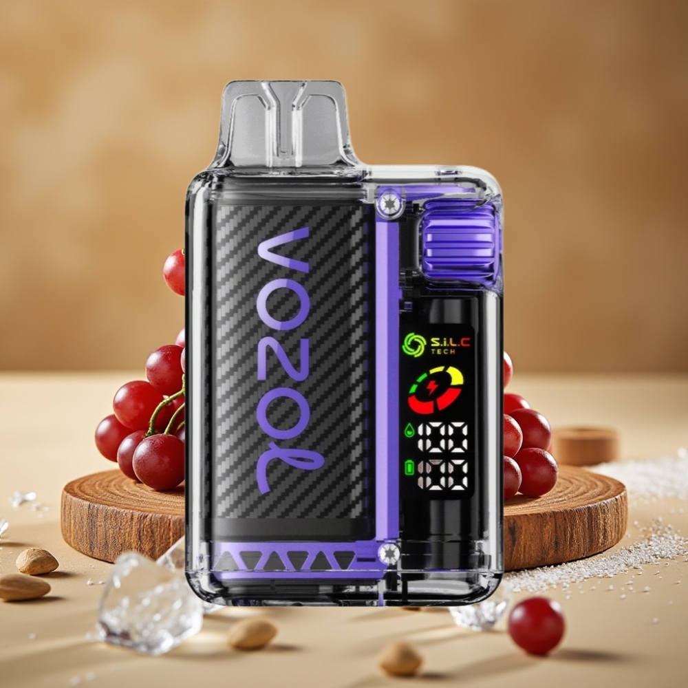 VOZOL Vista 20000 Puffs Recarregável - Bateria 650mAh, 2% Nicotina, Tela OLED, ECO 65% PCR, Uva Gelo