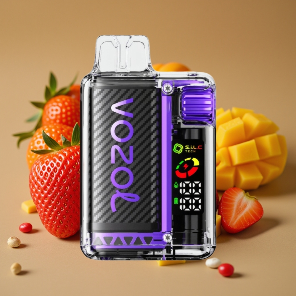 VOZOL Vista 20000 Puffs Recarregável: Bateria 650mAh, 2% Nicotina, Tela OLED, Morango Manga
