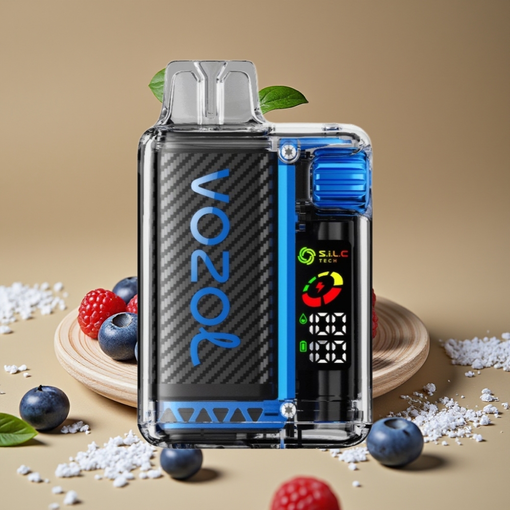 VOZOL Vista 20000 Puffs Recarregável: Bateria 650mAh, Resistência 2%, Tela OLED, Sabor Blue Razz Ice