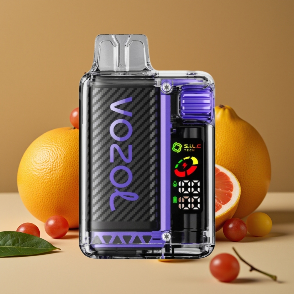 VOZOL Vista 20000 Puffs Recarregável: Bateria 650mAh, Resistência 2%, Tela OLED, Sabor Flor-de-Sabugueiro Toranja